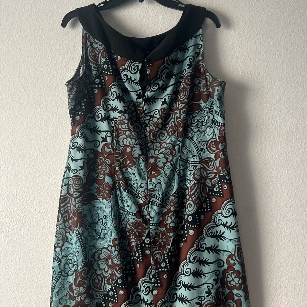 Dress Barn Teal, Brown and Black Floral Midi Dress, Size 14W - Picture 5 of 9